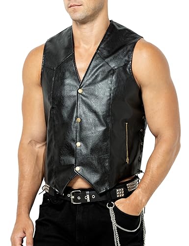 Mens black Leather Vest