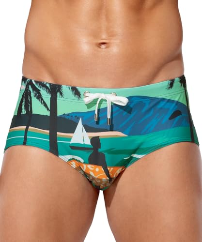 Mens Swim Briefs Swimsuit Beach Print Shorts