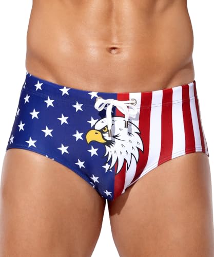 Mens Swim Briefs Swimsuit Beach Print Shorts