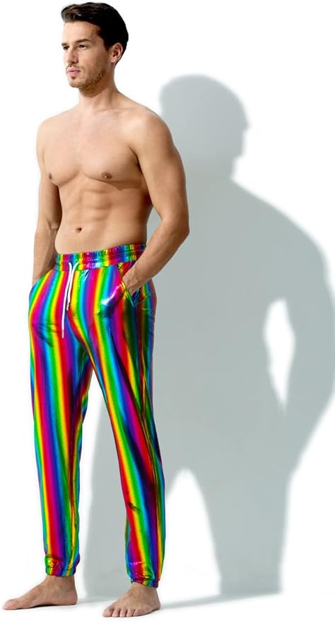 Arjen Kroos - Mens Night Club Disco Pants with Pockets Breathable Sequin Pants 70s/80s Party Shiny Breathable Jogger - Arjen Kroos - Rainbow - AK321234S
#color_rainbow