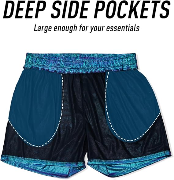 Arjen Kroos - Men's Metallic Shorts Sexy Rave Hot Short with Side Pockets and Drawstrings - Arjen Kroos - Navy - AK311249XS
#color_navy