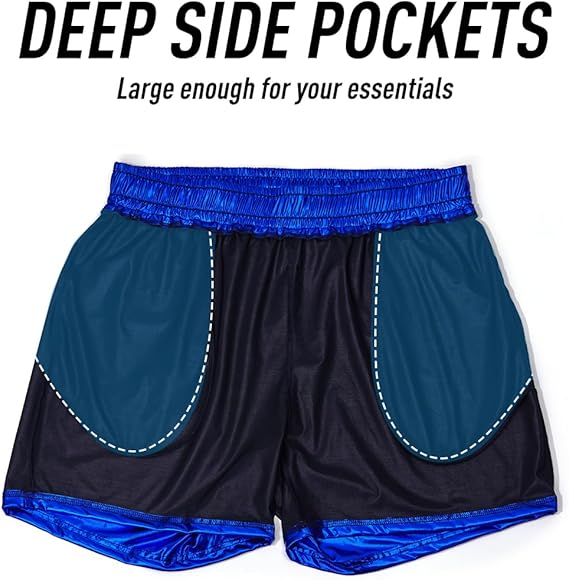 Arjen Kroos - Men's Metallic Shorts Sexy Rave Hot Short with Side Pockets and Drawstrings - Arjen Kroos - Blue - AK311217XS
#color_blue