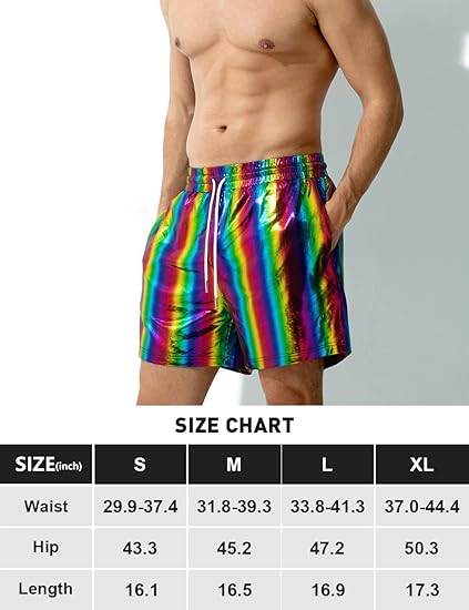 Arjen Kroos - Men's Metallic Shorts Sexy Rave Hot Short with Side Pockets and Drawstrings - Arjen Kroos - Rainbow - AK311234XS
#color_rainbow
