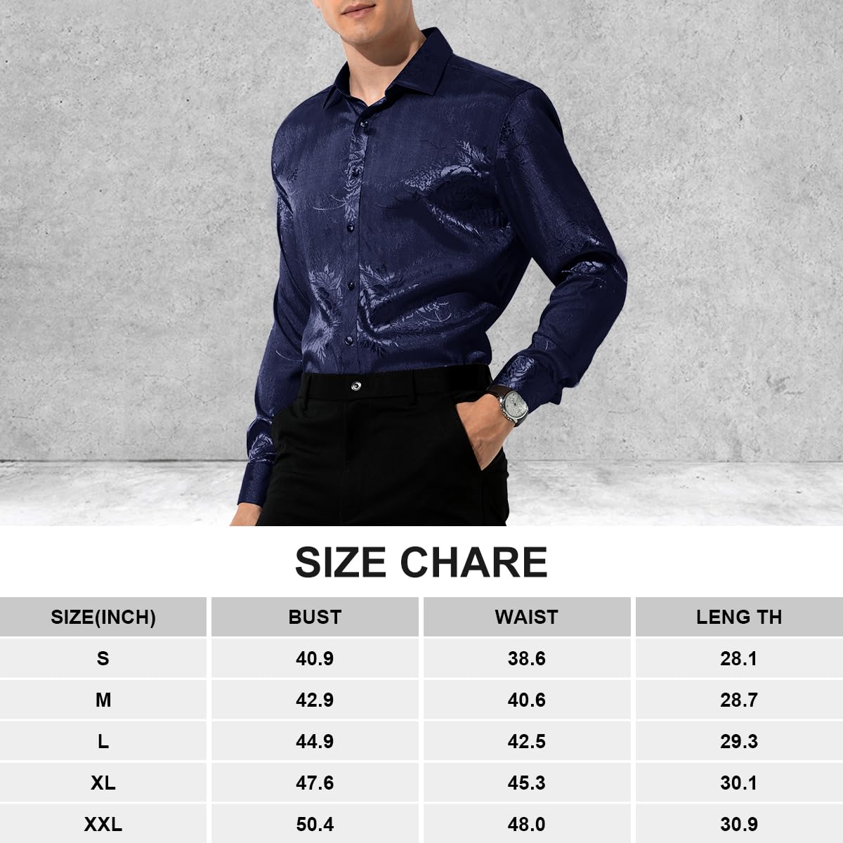 Men’s Silk Like Satin Formal Shirts Jacquard Shiny Luxury Shirts