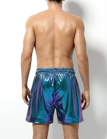 Arjen Kroos - Men's Metallic Shorts Sexy Rave Hot Short with Side Pockets and Drawstrings - Arjen Kroos - Navy - AK311249XS
#color_navy