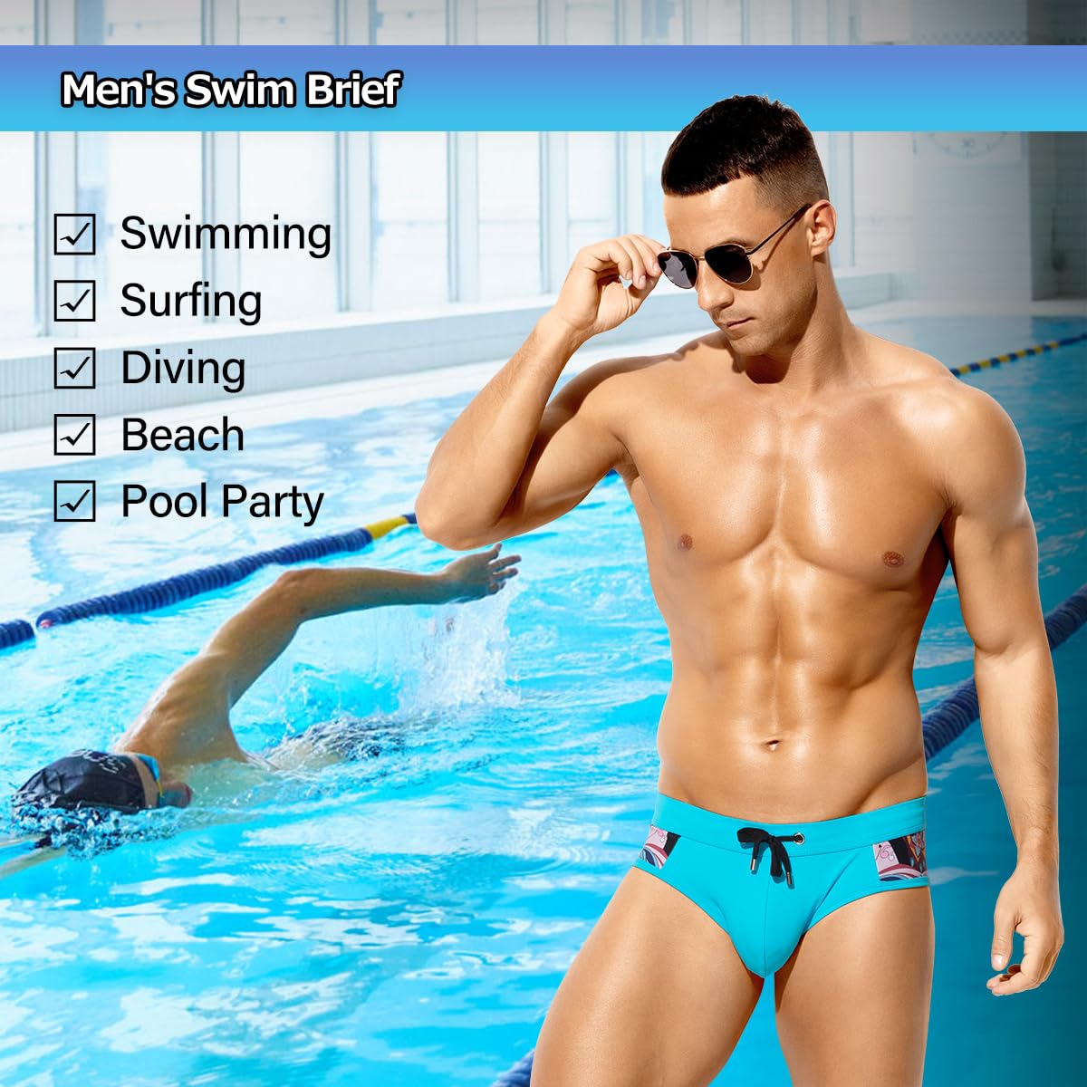 Men's Swimsuit Printed Swim Briefs Pattern Bikini Swimwear
