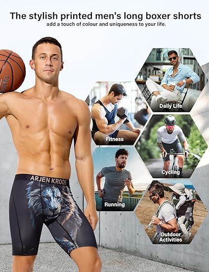 Men's Compression Shorts Athletic Workout Running Performance Underwear Long Boxer Briefs