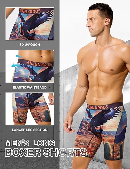 Men's Compression Shorts Athletic Workout Running Performance Underwear Long Boxer Briefs