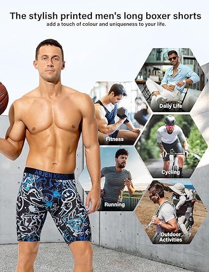 Men's Compression Shorts Athletic Workout Running Performance Underwear Long Boxer Briefs