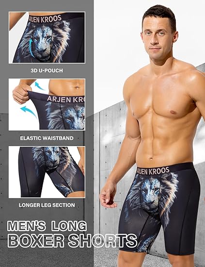 Men's Compression Shorts Athletic Workout Running Performance Underwear Long Boxer Briefs