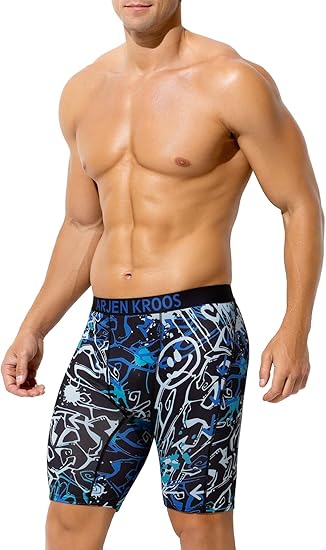 Men's Compression Shorts Athletic Workout Running Performance Underwear Long Boxer Briefs