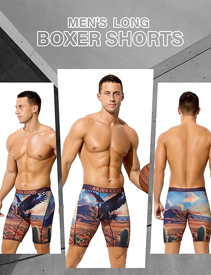 Men's Compression Shorts Athletic Workout Running Performance Underwear Long Boxer Briefs