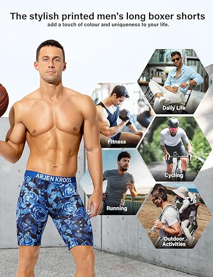 Men's Compression Shorts Athletic Workout Running Performance Underwear Long Boxer Briefs