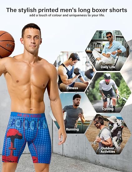 Men's Compression Shorts Athletic Workout Running Performance Underwear Long Boxer Briefs