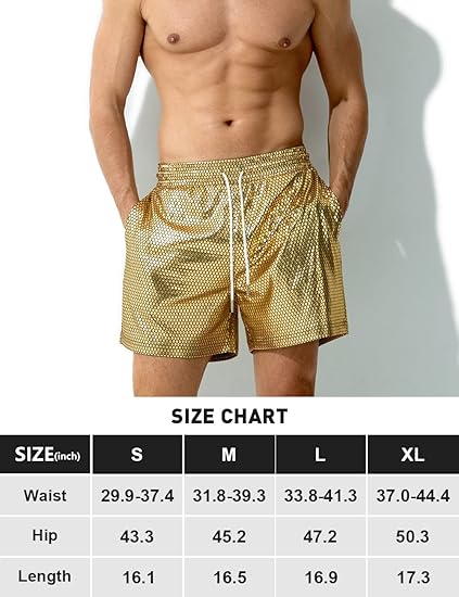 Arjen Kroos - Men's Metallic Shorts Sexy Rave Hot Short with Side Pockets and Drawstrings - Arjen Kroos - Golden - AK311253XS
#color_golden