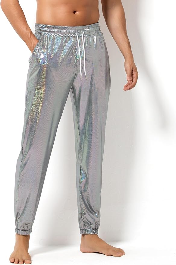 Arjen Kroos - Mens Night Club Disco Pants with Pockets Breathable Sequin Pants 70s/80s Party Shiny Breathable Jogger - Arjen Kroos - Gray - AK321265S
#color_gray