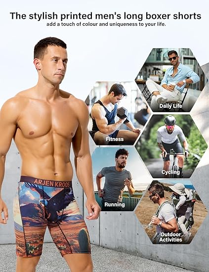 Men's Compression Shorts Athletic Workout Running Performance Underwear Long Boxer Briefs