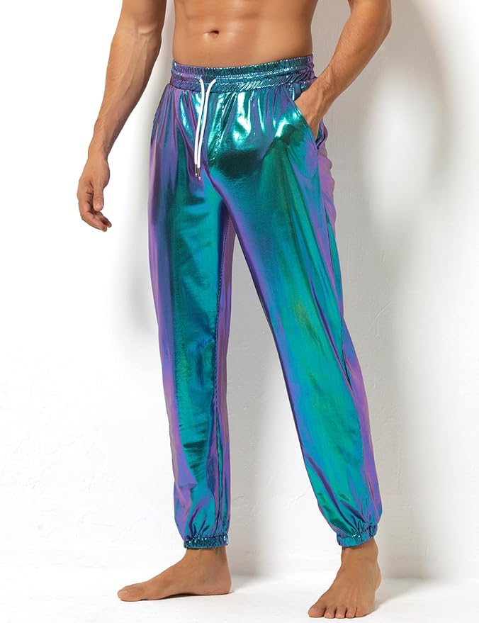 Arjen Kroos - Mens Night Club Disco Pants with Pockets Breathable Sequin Pants 70s/80s Party Shiny Breathable Jogger - Arjen Kroos - Blue - AK321249S
#color_blue