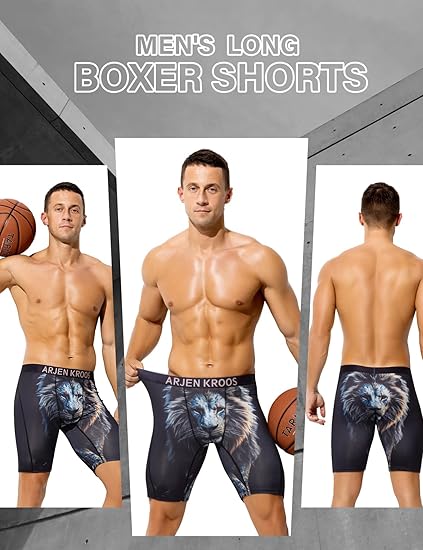 Men's Compression Shorts Athletic Workout Running Performance Underwear Long Boxer Briefs