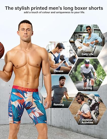 Men's Compression Shorts Athletic Workout Running Performance Underwear Long Boxer Briefs