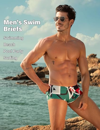 Mens Swim Briefs Swimsuit Beach Print Shorts