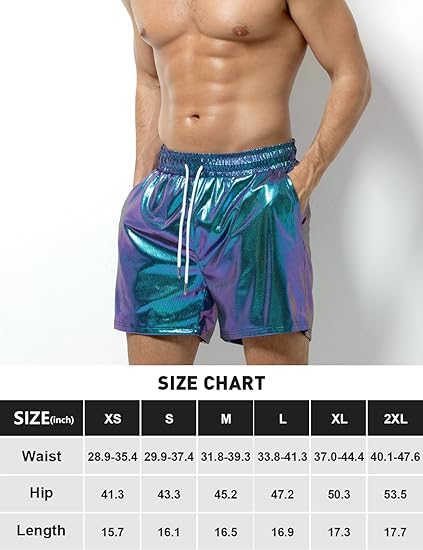 Arjen Kroos - Men's Metallic Shorts Sexy Rave Hot Short with Side Pockets and Drawstrings - Arjen Kroos - Navy - AK311249XS
#color_navy