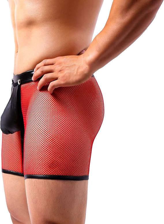 Mesh Boxer Briefs Sexy Underwear for Men Lingerie with Detachable 3D Pouch