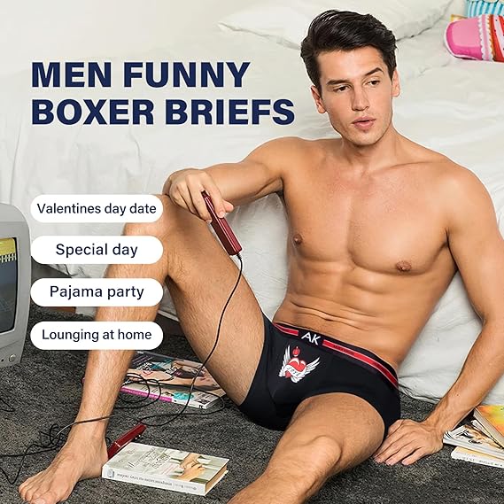 Men's Valentines Funny Novelty Underwear Trunks Sexy Cotton Boxer Briefs for Men
