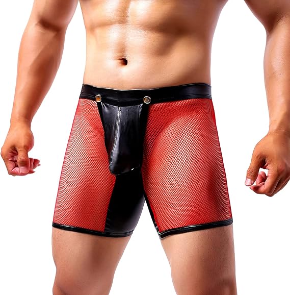 Mesh Boxer Briefs Sexy Underwear for Men Lingerie with Detachable 3D Pouch