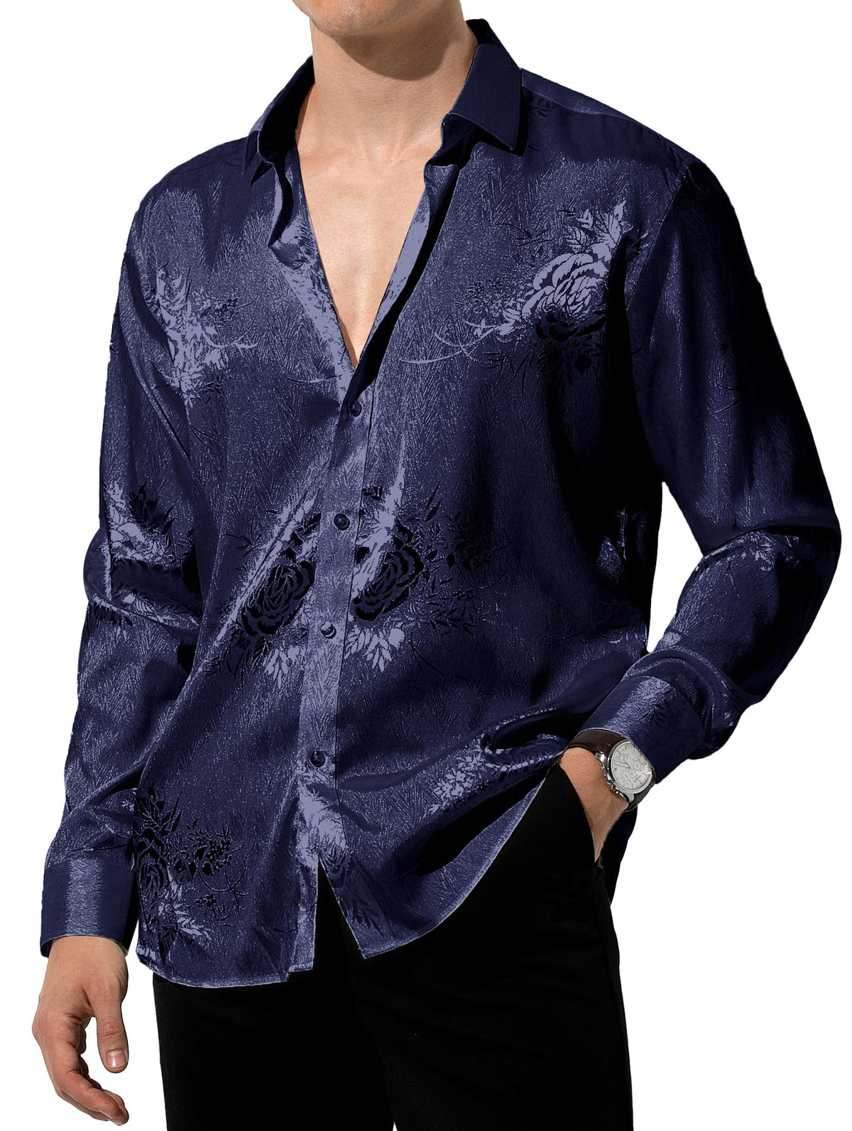 Men’s Silk Like Satin Formal Shirts Jacquard Shiny Luxury Shirts