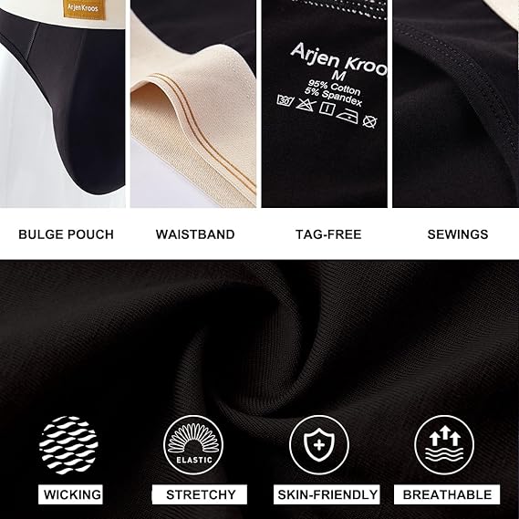 Arjen Kroos - Arjen Kroos Men's Cotton Underwear Moisture Wicking Briefs Anti - chafing Underpants - Arjen Kroos - Black - AK303301S
#color_black