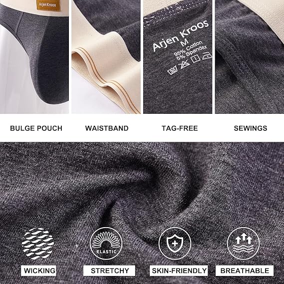 Arjen Kroos - Arjen Kroos Men's Cotton Underwear Moisture Wicking Briefs Anti - chafing Underpants - Arjen Kroos - Gray - AK303328S
#color_gray