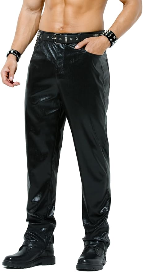 Herren Metallic Glänzende Disco Hose Pailletten Bein Hose 70er/80er Party Rave Hose
