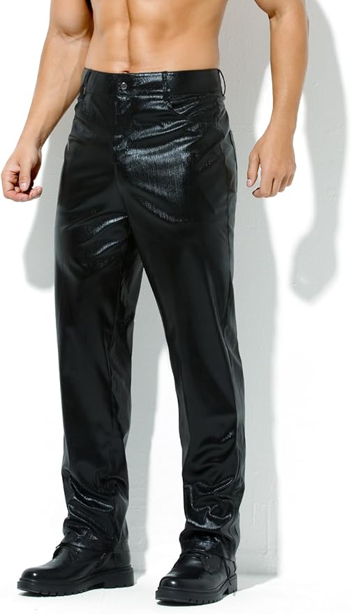 Herren Metallic Glänzende Disco Hose Pailletten Bein Hose 70er/80er Party Rave Hose
