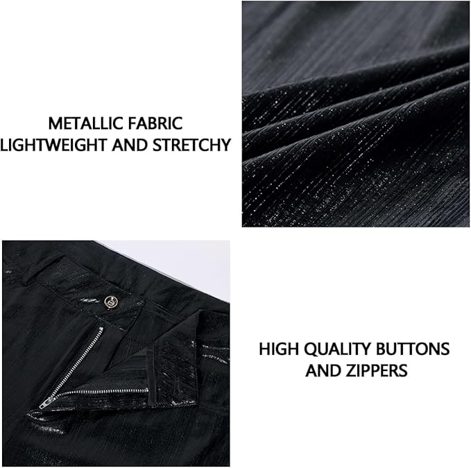 Herren Metallic Glänzende Disco Hose Pailletten Bein Hose 70er/80er Party Rave Hose