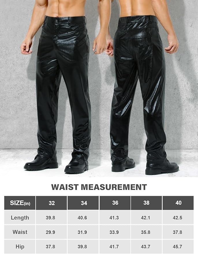 Herren Metallic Glänzende Disco Hose Pailletten Bein Hose 70er/80er Party Rave Hose