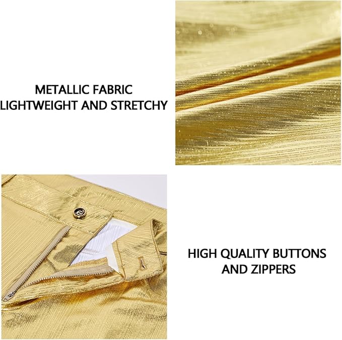 Herren Metallic Glänzende Disco Hose Pailletten Bein Hose 70er/80er Party Rave Hose