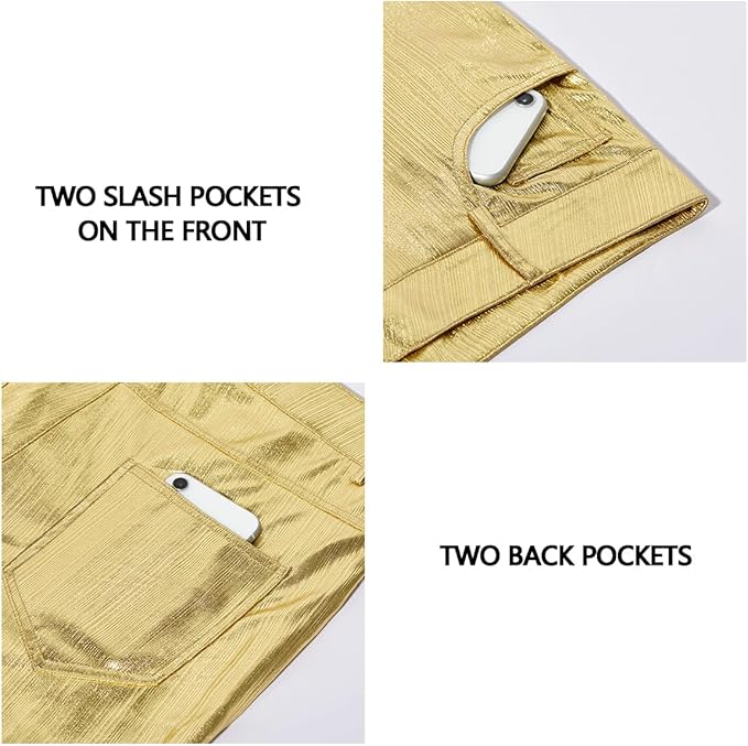 Herren Metallic Glänzende Disco Hose Pailletten Bein Hose 70er/80er Party Rave Hose