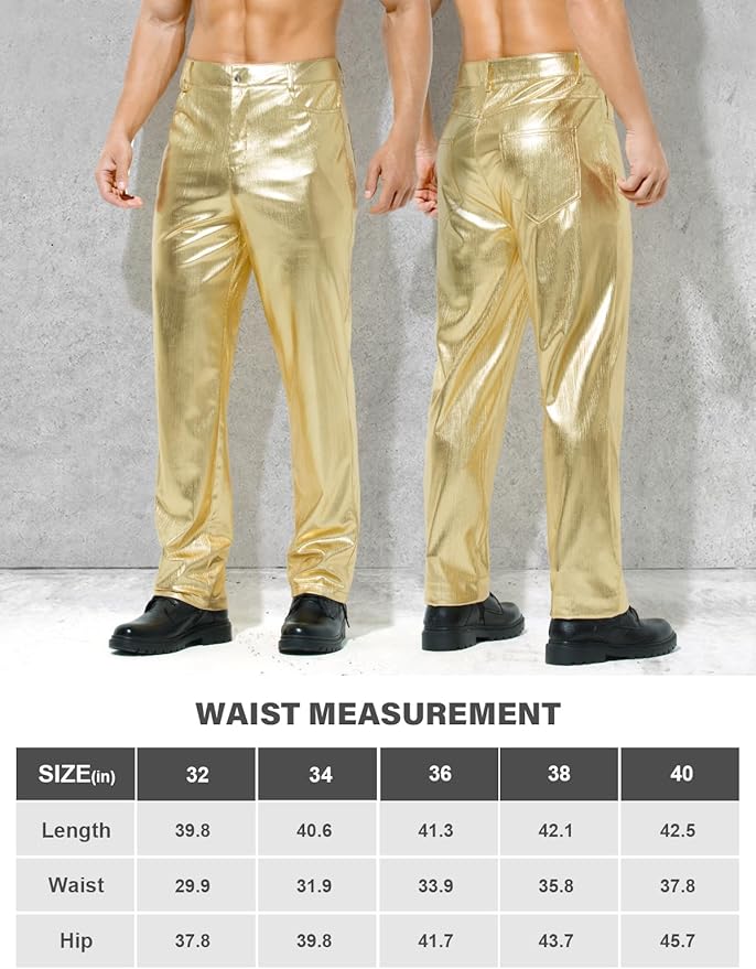 Herren Metallic Glänzende Disco Hose Pailletten Bein Hose 70er/80er Party Rave Hose