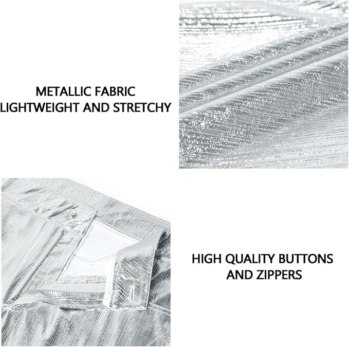 Herren Metallic Glänzende Disco Hose Pailletten Bein Hose 70er/80er Party Rave Hose