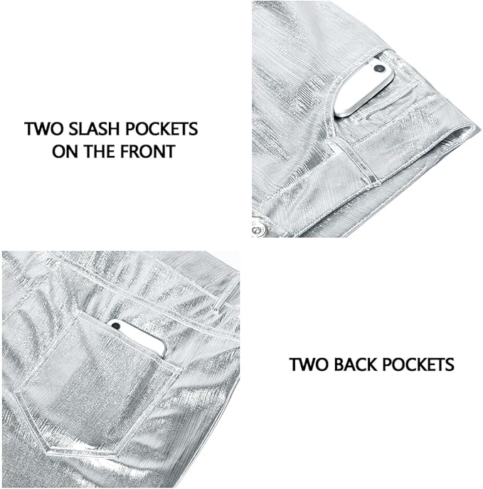 Herren Metallic Glänzende Disco Hose Pailletten Bein Hose 70er/80er Party Rave Hose