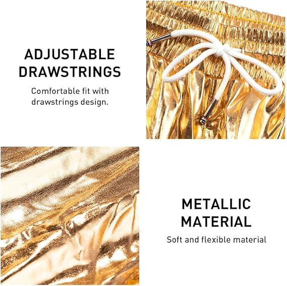 Arjen Kroos - Men's Metallic Shorts Sexy Rave Hot Short with Side Pockets and Drawstrings - Arjen Kroos - Gold - AK311231XS
#color_gold