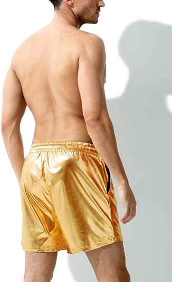 Arjen Kroos - Men's Metallic Shorts Sexy Rave Hot Short with Side Pockets and Drawstrings - Arjen Kroos - Gold - AK311231XS
#color_gold