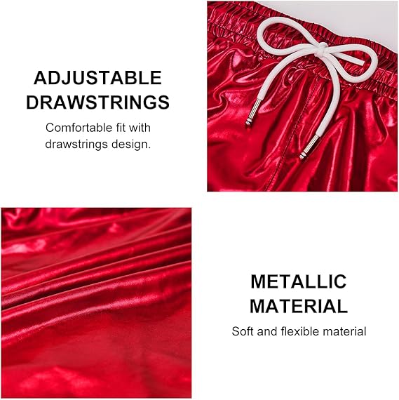 Arjen Kroos - Men's Metallic Shorts Sexy Rave Hot Short with Side Pockets and Drawstrings - Arjen Kroos - Red - AK311214XS
#color_red