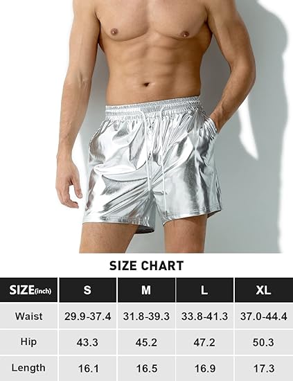 Arjen Kroos - Men's Metallic Shorts Sexy Rave Hot Short with Side Pockets and Drawstrings - Arjen Kroos - Silver - AK311232XS
#color_slver