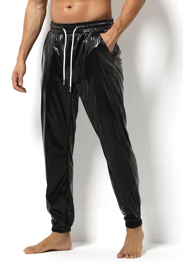 Arjen Kroos - Mens Night Club Disco Pants with Pockets Breathable Sequin Pants 70s/80s Party Shiny Breathable Jogger - Arjen Kroos - Black - AK321201S
#color_black