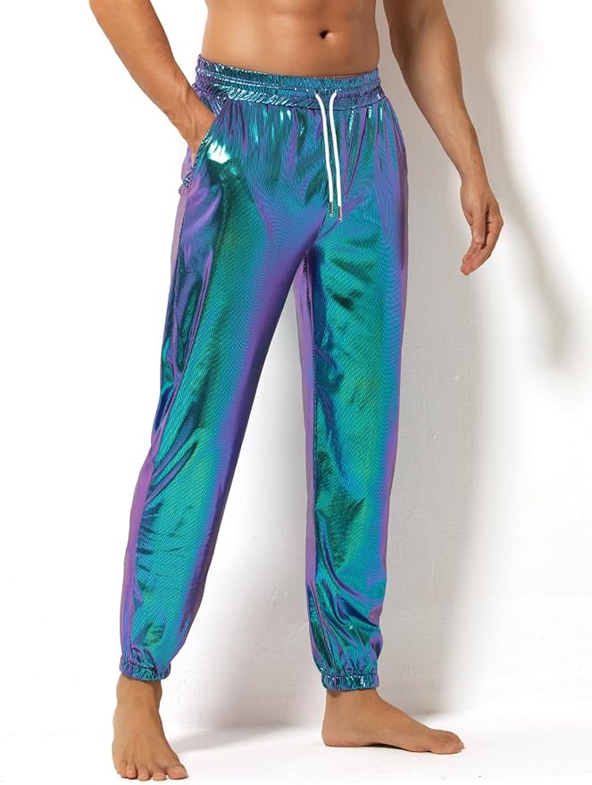 Arjen Kroos - Mens Night Club Disco Pants with Pockets Breathable Sequin Pants 70s/80s Party Shiny Breathable Jogger - Arjen Kroos - Blue - AK321249S
#color_blue