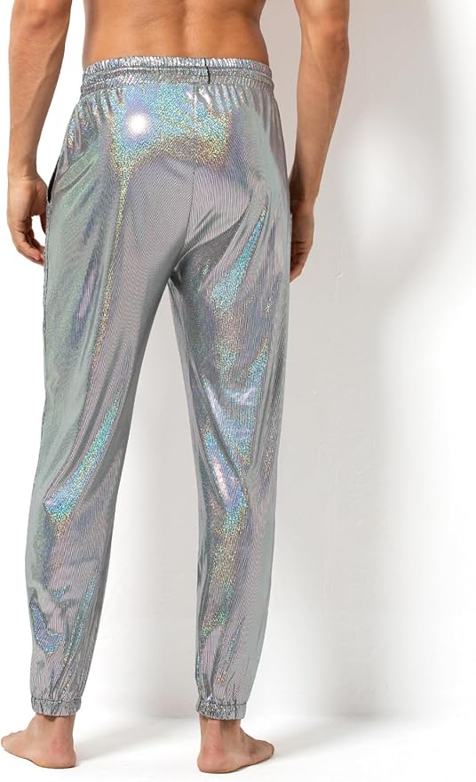 Arjen Kroos - Mens Night Club Disco Pants with Pockets Breathable Sequin Pants 70s/80s Party Shiny Breathable Jogger - Arjen Kroos - Gray - AK321265S
#color_gold