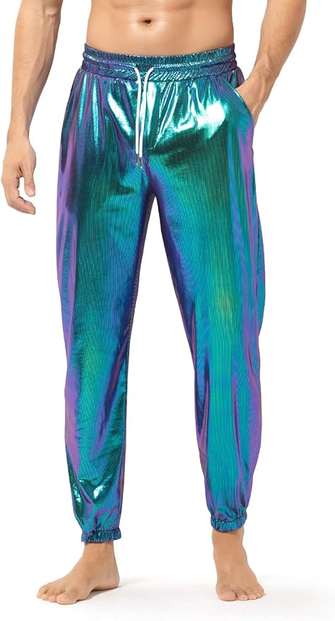 Arjen Kroos - Mens Night Club Disco Pants with Pockets Breathable Sequin Pants 70s/80s Party Shiny Breathable Jogger - Arjen Kroos - AK321234S
#color_blue