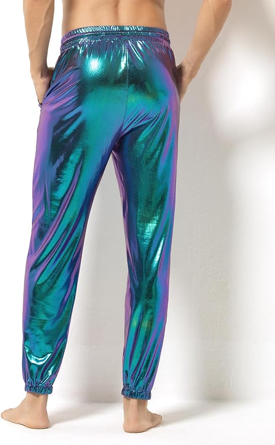 Arjen Kroos - Mens Night Club Disco Pants with Pockets Breathable Sequin Pants 70s/80s Party Shiny Breathable Jogger - Arjen Kroos - AK321234S
#color_blue